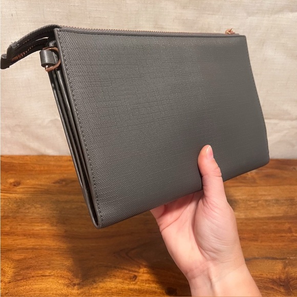 DAGNE DOVER Graphite Gray Coated Canvas 3 In 1 Wallet Clutch & Crossbody Bag - Picture 13 of 16